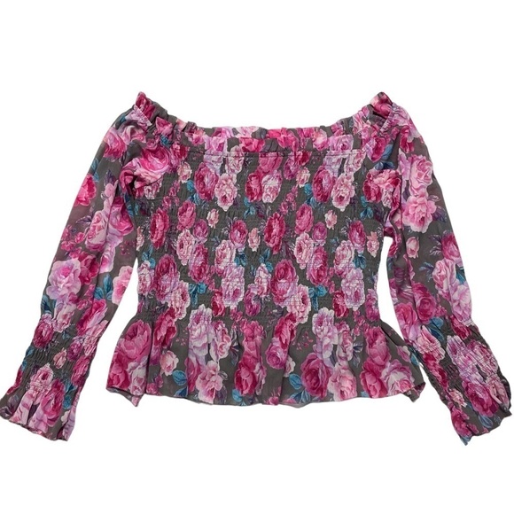 Torrid Crinkle Chiffon Smocked Waist Off-Shoulder Crop Top Sold Out - Picture 5 of 10